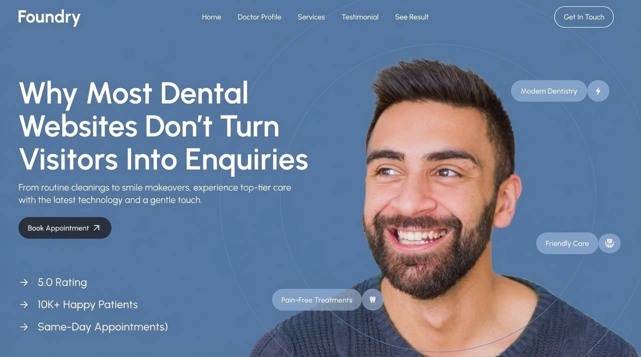 Feature image for Dental by Foundry article about why dental websites do not turn visitors into enquiries